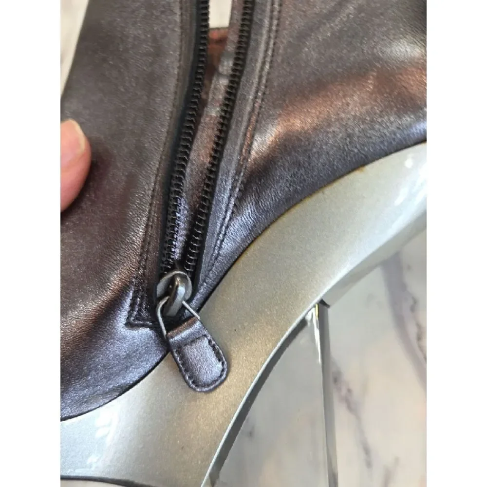 Salvatore Ferragamo Black Leather Peep-Toe Wedge Booties